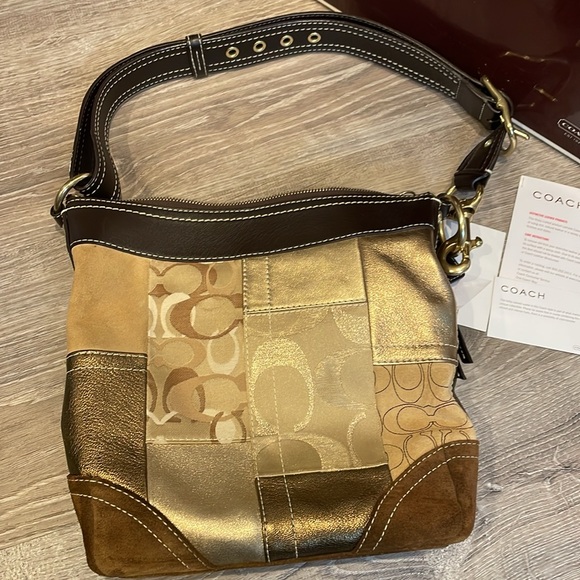 Coach Gold And Metallic Patchwork Medium Duffle Handbag - Picture 2 of 13